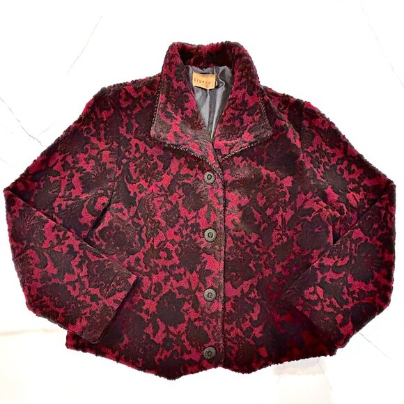 😊Tsunami Canada Black Red Bouclee Pattern Button Up Fleece Vintage Jacket Sz L - Picture 4 of 14
